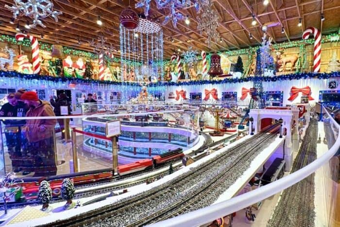 indoor train display at The Christmas Ranch in Morrow OH