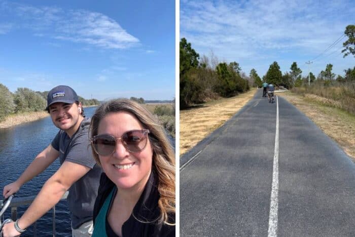 mother and young man biking the Hugh S. Branyon Backcountry Trail
