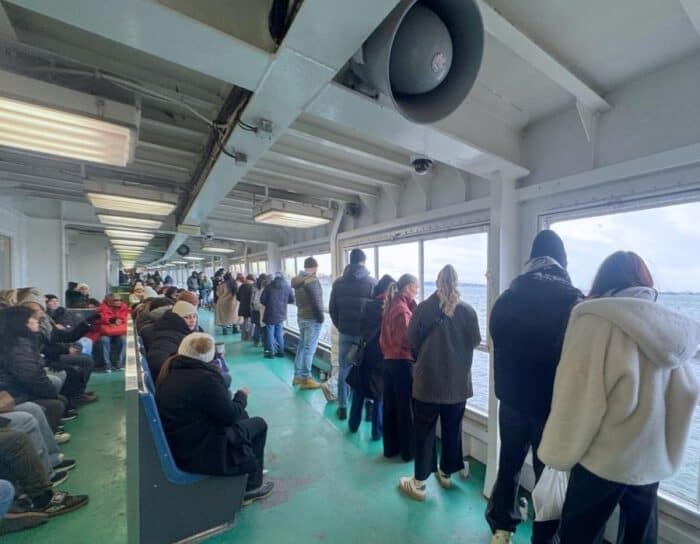 view from inside Staten Island ferry