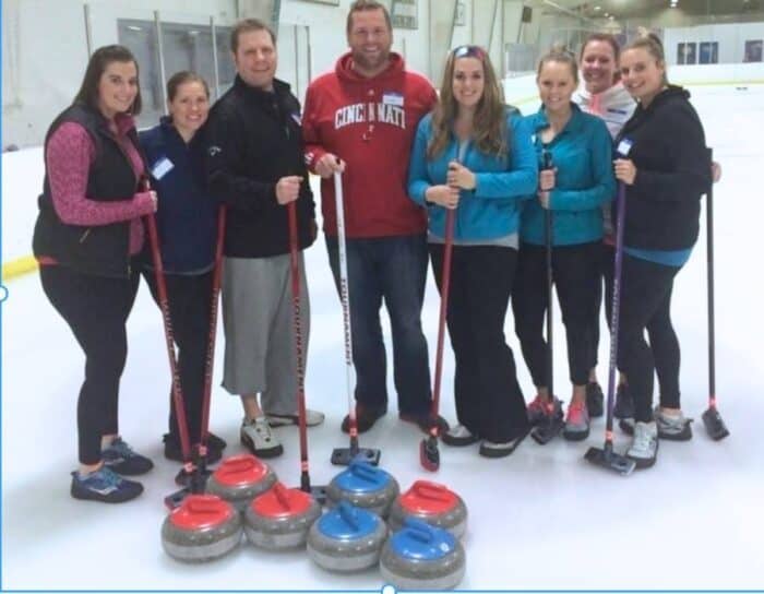 Intro to curling in Cincinnati group at Learn to Curl class Cincinnati Curling Club