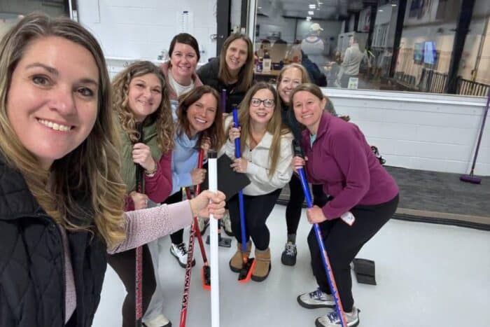 women at Learn to Curl class with Cincinnati Curling Club