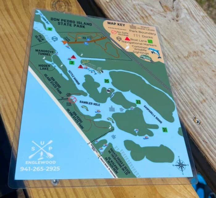 map for kayaking at Don Pedro Island State Park