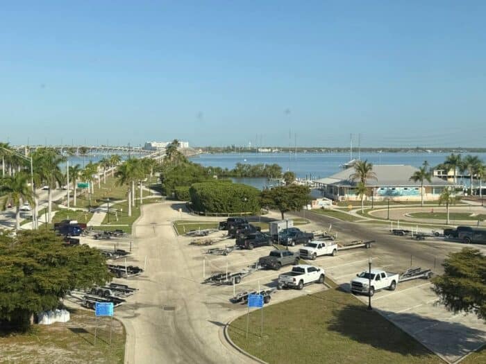 view of Charlotte Harbor from room at Wyvern Hotel Punta Gorda FL