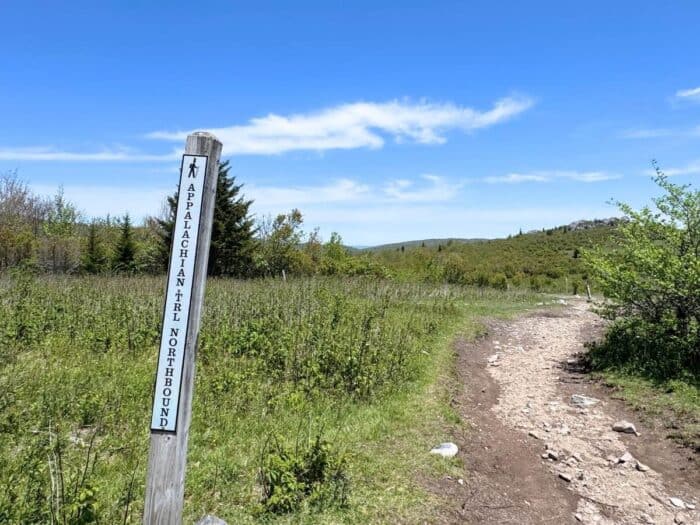 Appalachian trail sign Grayson Highlands State Park in VA