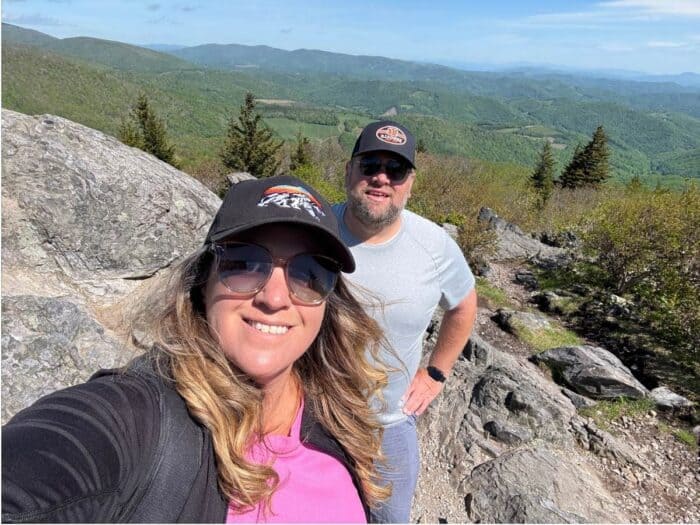couple at Pinnacles Overlook at Grayson Highlands State Park in VA