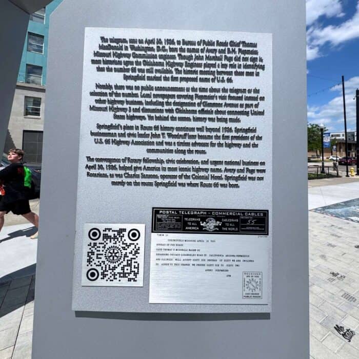 plaque on Giant Statue of Keys Route 66 in Springfield MO