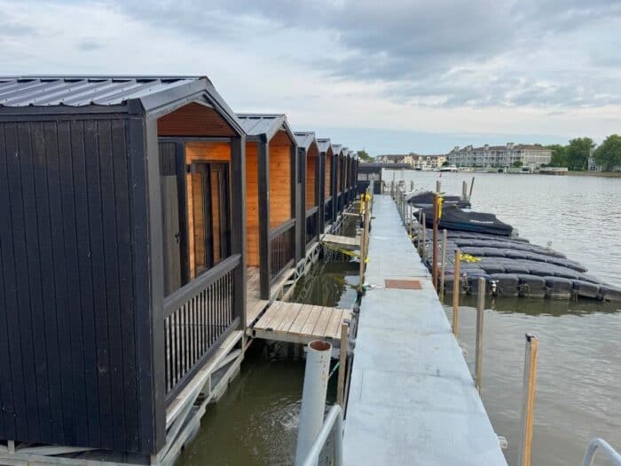 SoLSTAY Lodging and Marina at night in Sandusky, OH