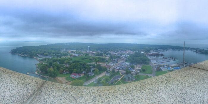 scenic view from the top of Perry's Monument Put-in-Bay Island in Ohio