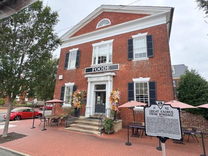 Foode restaurant near historic marker in Fredericksburg, VA
