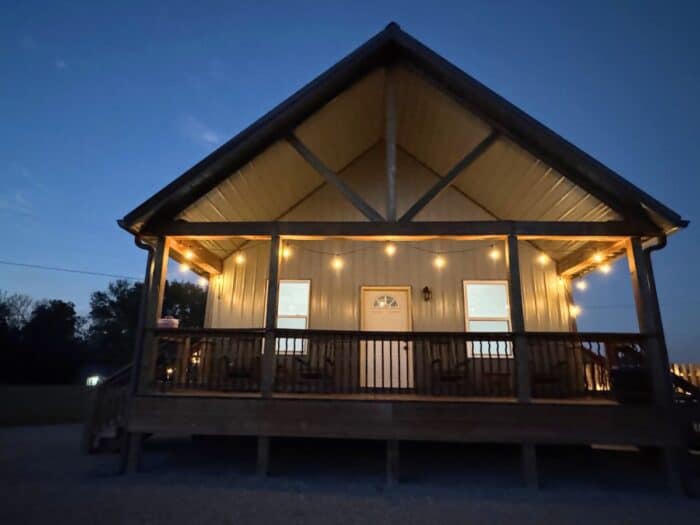cabin at night at Cabins of the Cumberland in KY