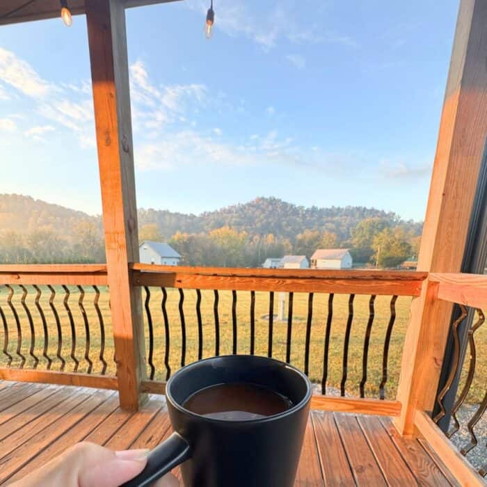 coffee on porch at Cabins of the Cumberland in KY