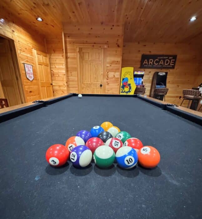 pool table for community room at Cabins of the Cumberland in KY