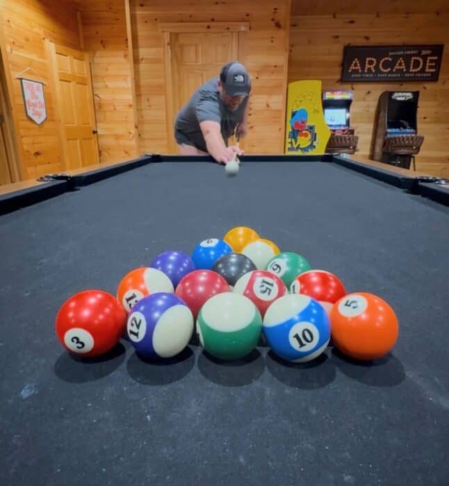 pool table in game room at Cabins on the Cumberland