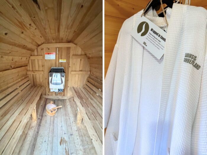 sauna and robe at Cabins on the Cumberland